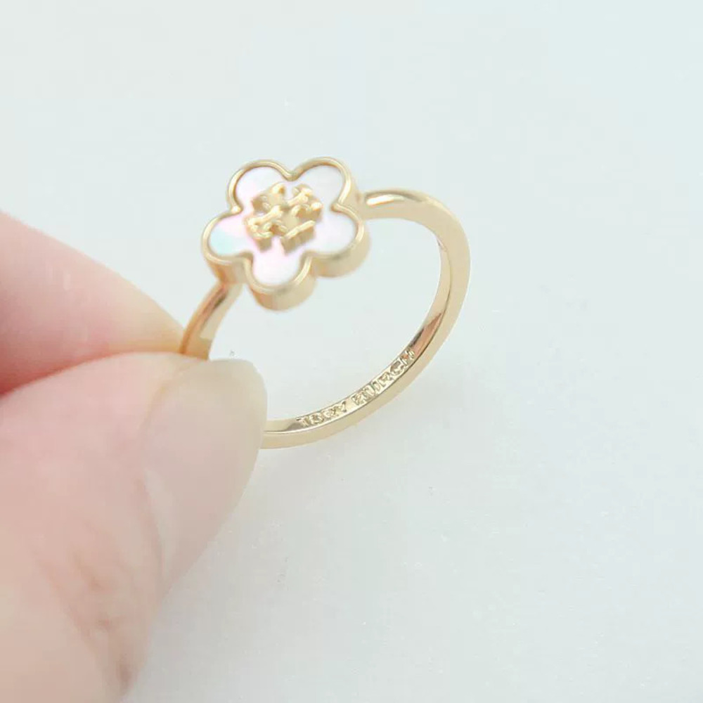 Tory Burch Forget Me Not Collection Gold Shell Flower Ring - Picture 3 of 5